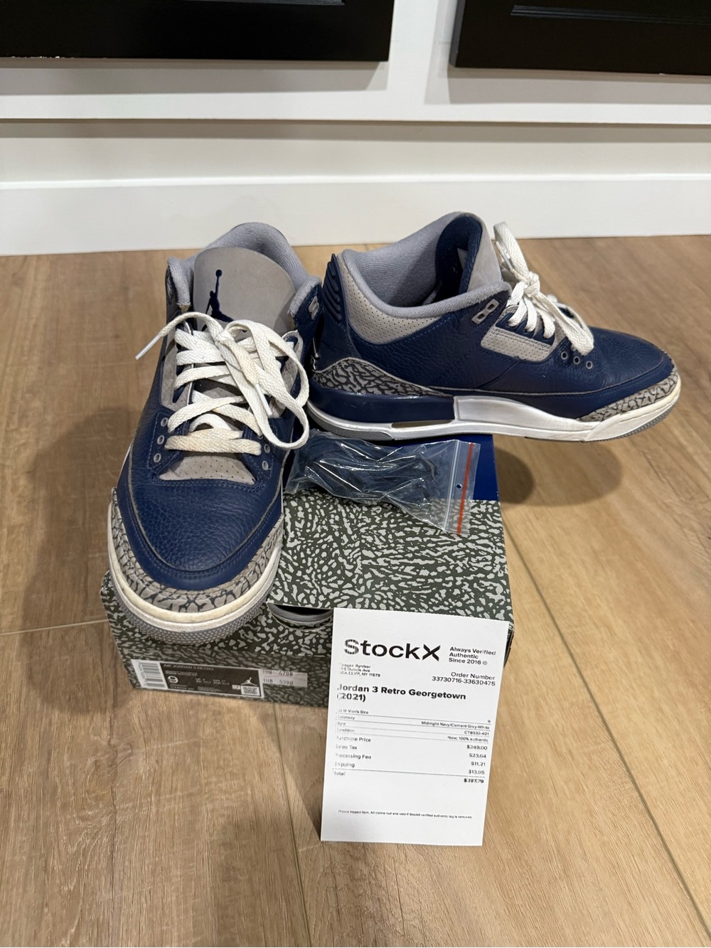 Air Jordan 3 Retro Georgetown 2021 Navy Grey Men’s Size 9 w/ Box